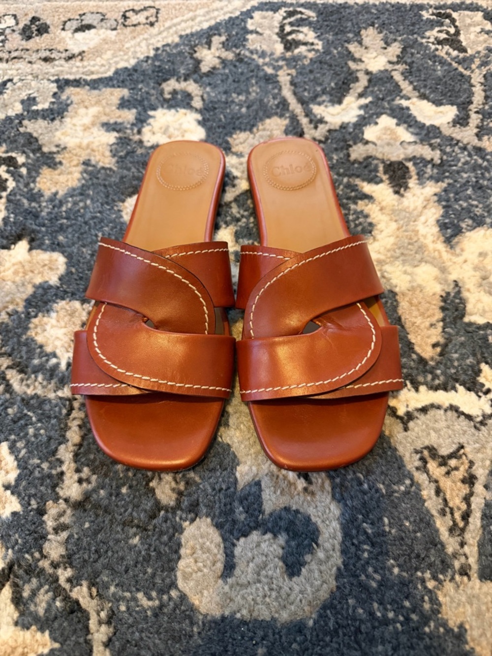 Chloé Candice Brown Leather Slide Sandals
